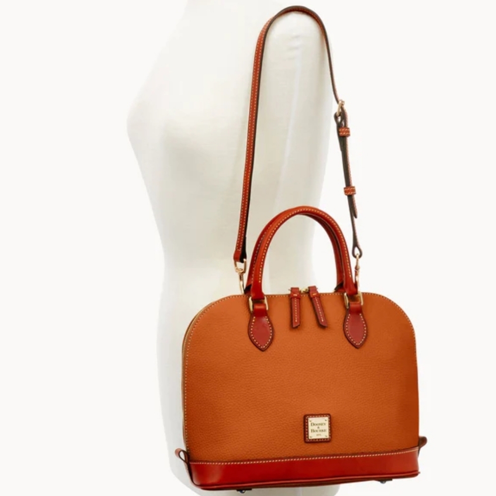 Dooney & Bourke Pebbled Leather Domed Satchel Caramel/Gold-NEW W/TAGS! - Picture 3 of 13
